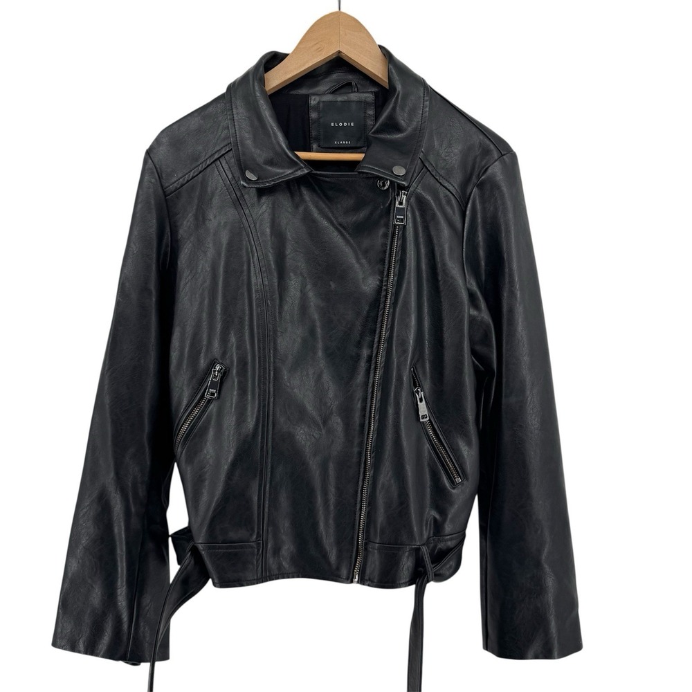 Elodie Black Vegan Faux Leather Moto Biker Edgy Long Sleeve Motorcycle Jacket XL